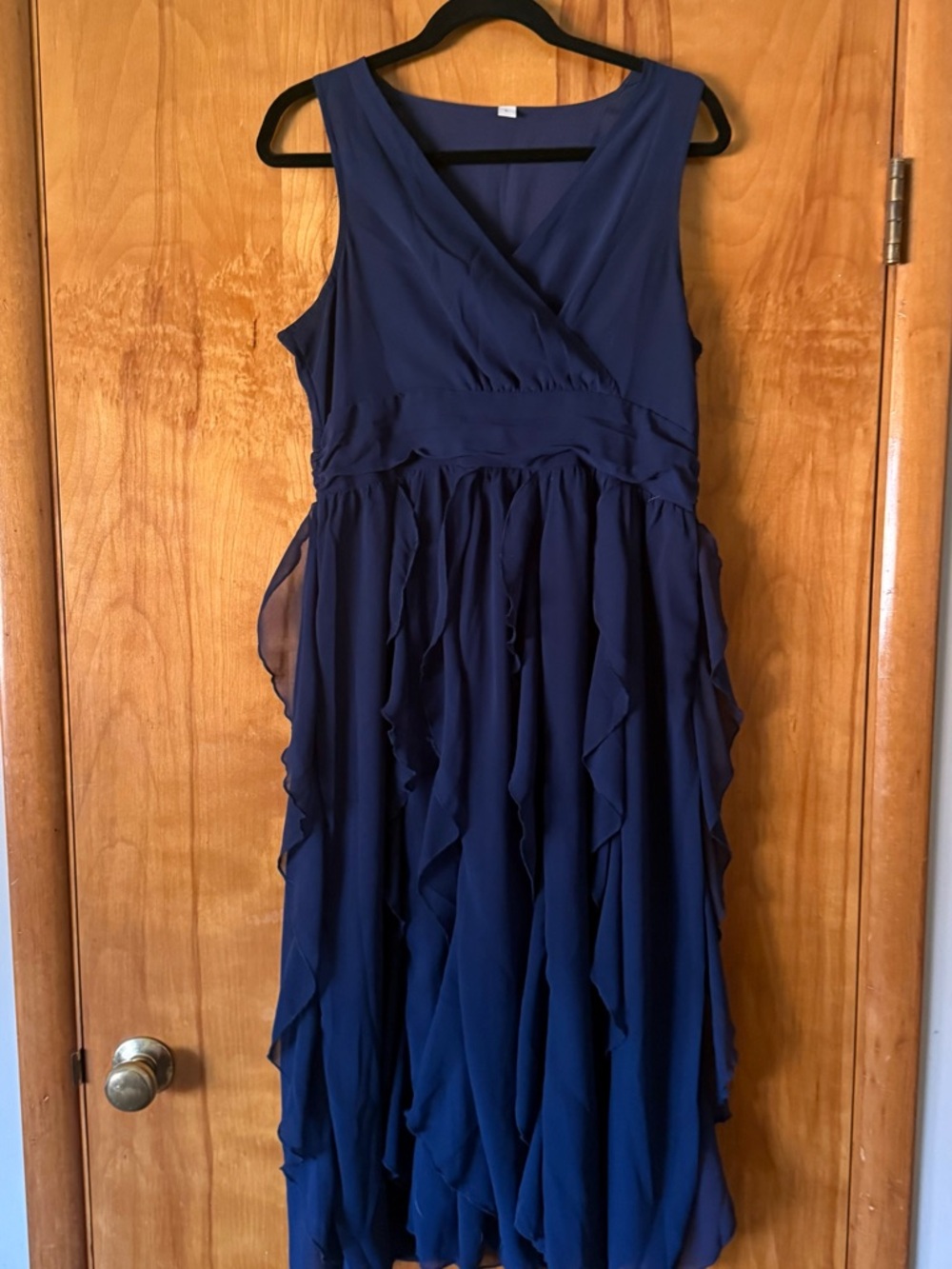 Navy Sleeveless Ruffle Chiffon Dress